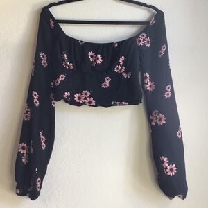 Wild Fable peasant wench top flowery cropped blouse fairy fairycore